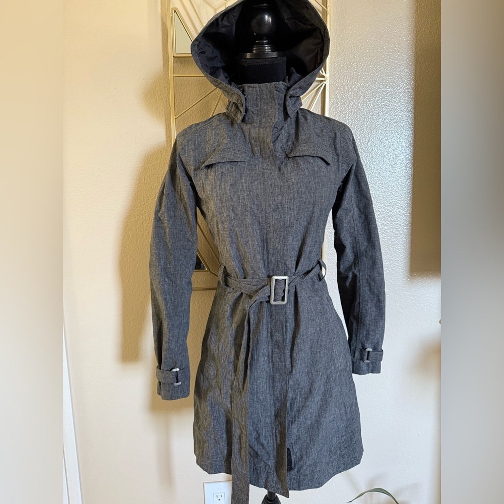 REI Co-op La Selva Waterproof Rain Jacket Trench Gray Belted Hooded XS - Picture 2 of 10